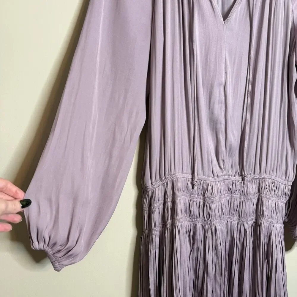 Current Air Cecile Smocked Mini Dress Ruffle Long Sleeves Lilac Size Medium